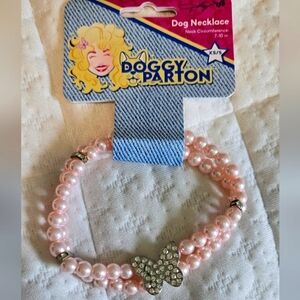 Doggy Parton Dollywood Dog Necklace pink pearl XS/S NWT​​​